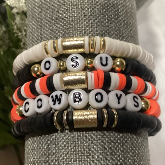 14K Gold Plated OSU Cowboys Custom Bracelet Stack - Picture 2 of 7